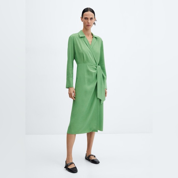 Mango green knot detail shirt dress NWT - Picture 3 of 4